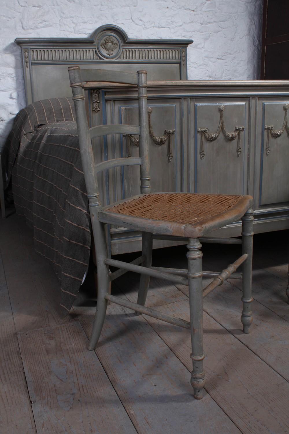 Lovely original painted French queen size bed,bedside and chairs View XI