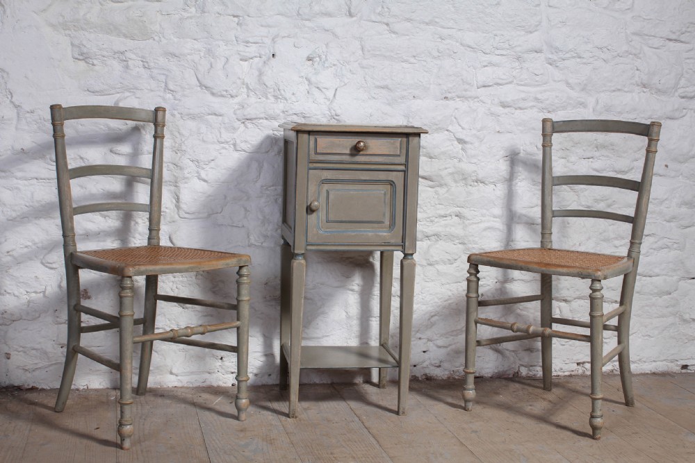 Lovely original painted French queen size bed,bedside and chairs View XII