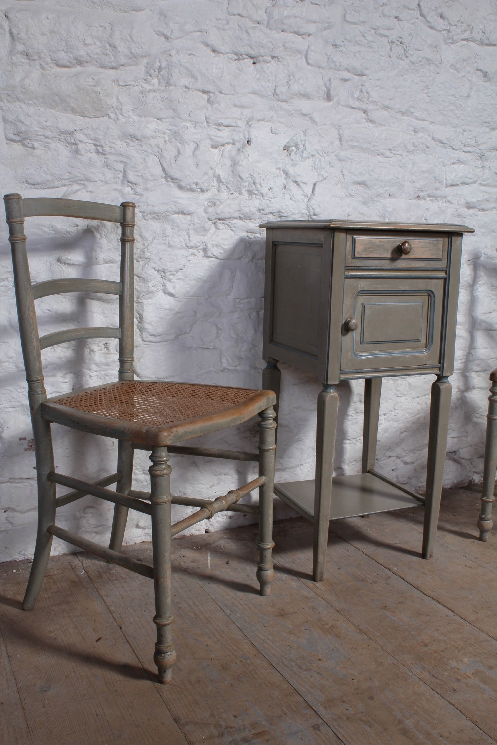 Lovely original painted French queen size bed,bedside and chairs View XIII