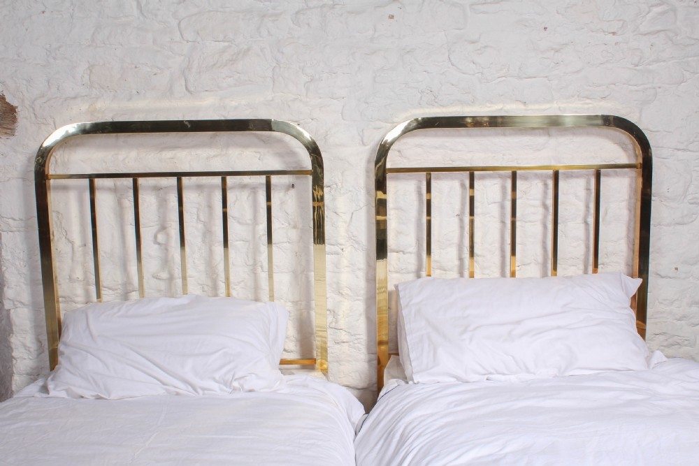 Attractive pair of simple French all brass single beds View IV