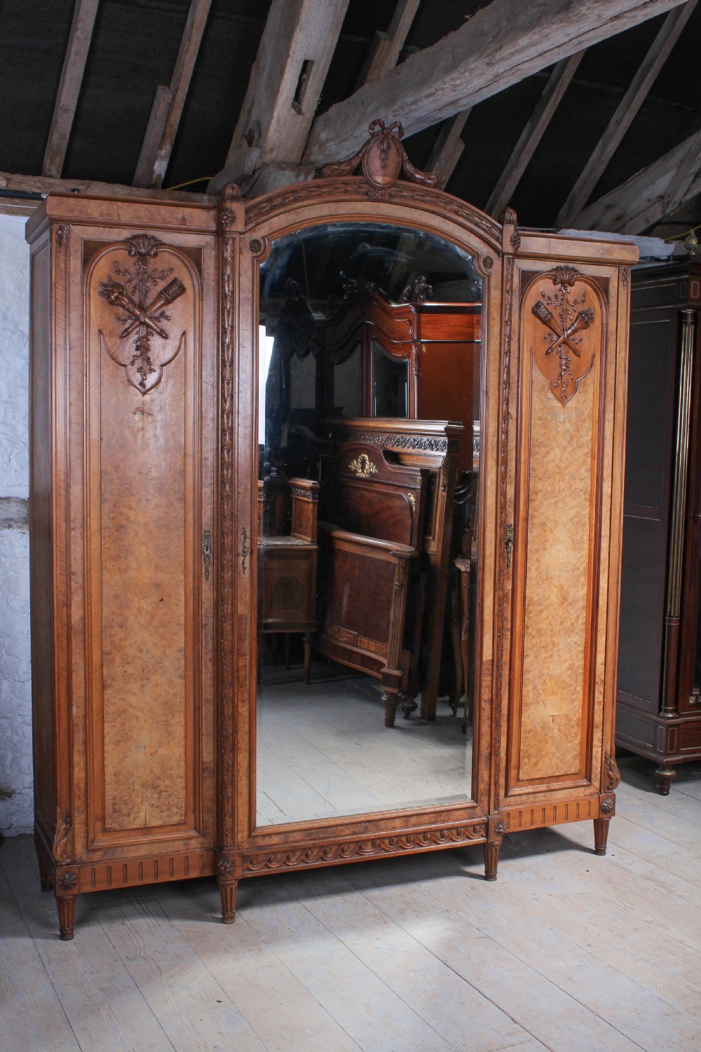 Three door burr walnut armoire