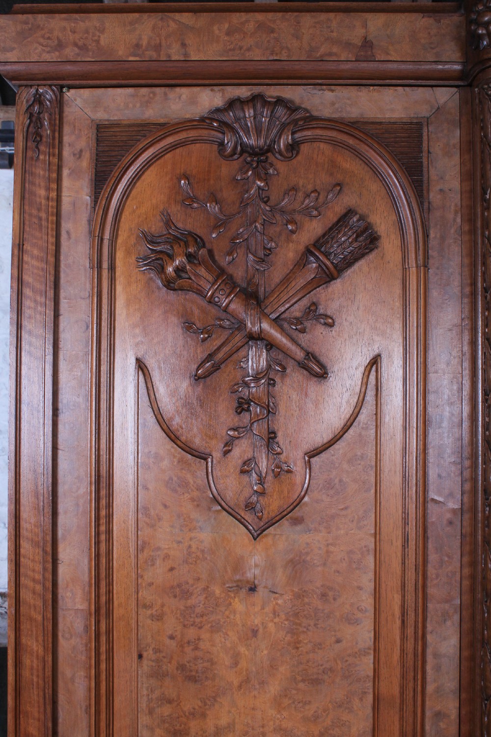 Three door burr walnut armoire View II