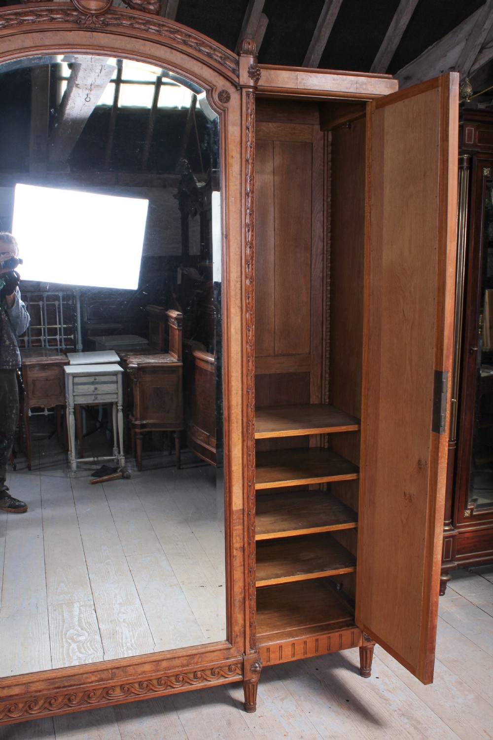 Three door burr walnut armoire View VIII