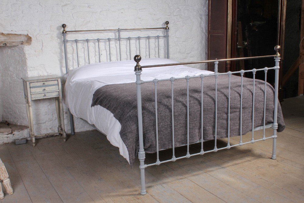 Grey and aged brass classic Victorian 5Ft king size bed