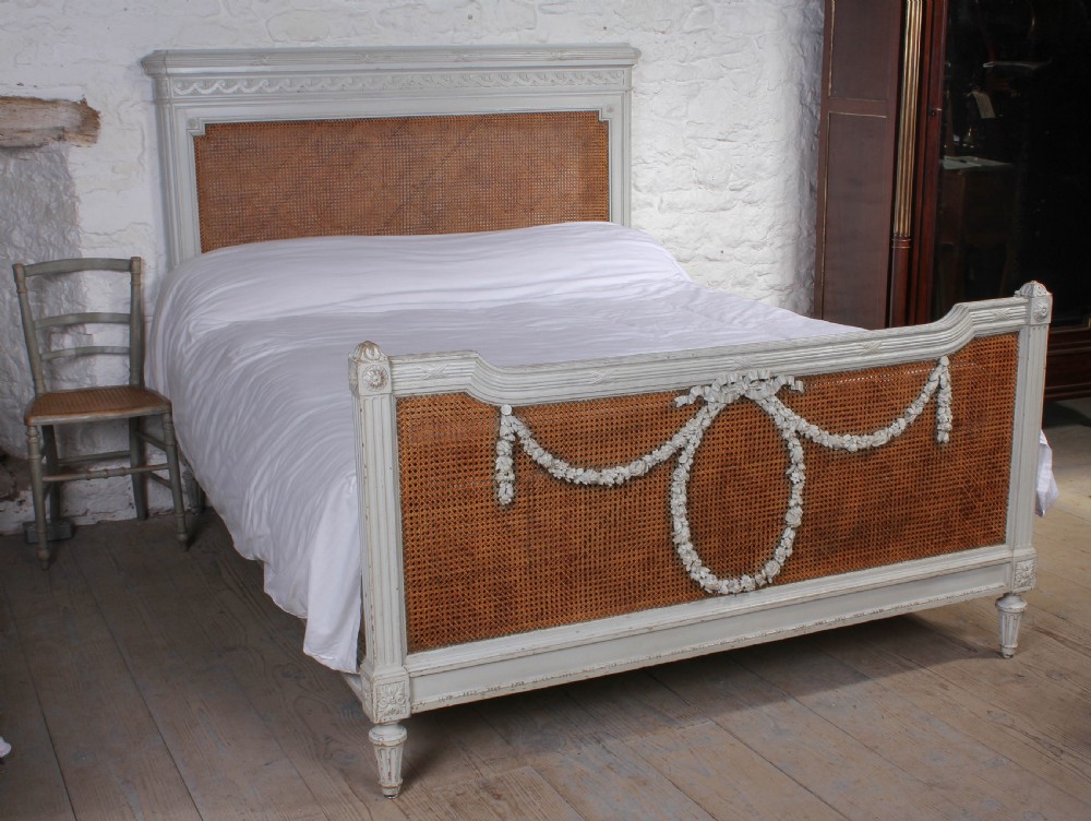 French painted caned Bergere kingsize bed