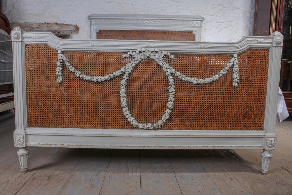 French painted caned Bergere kingsize bed View II