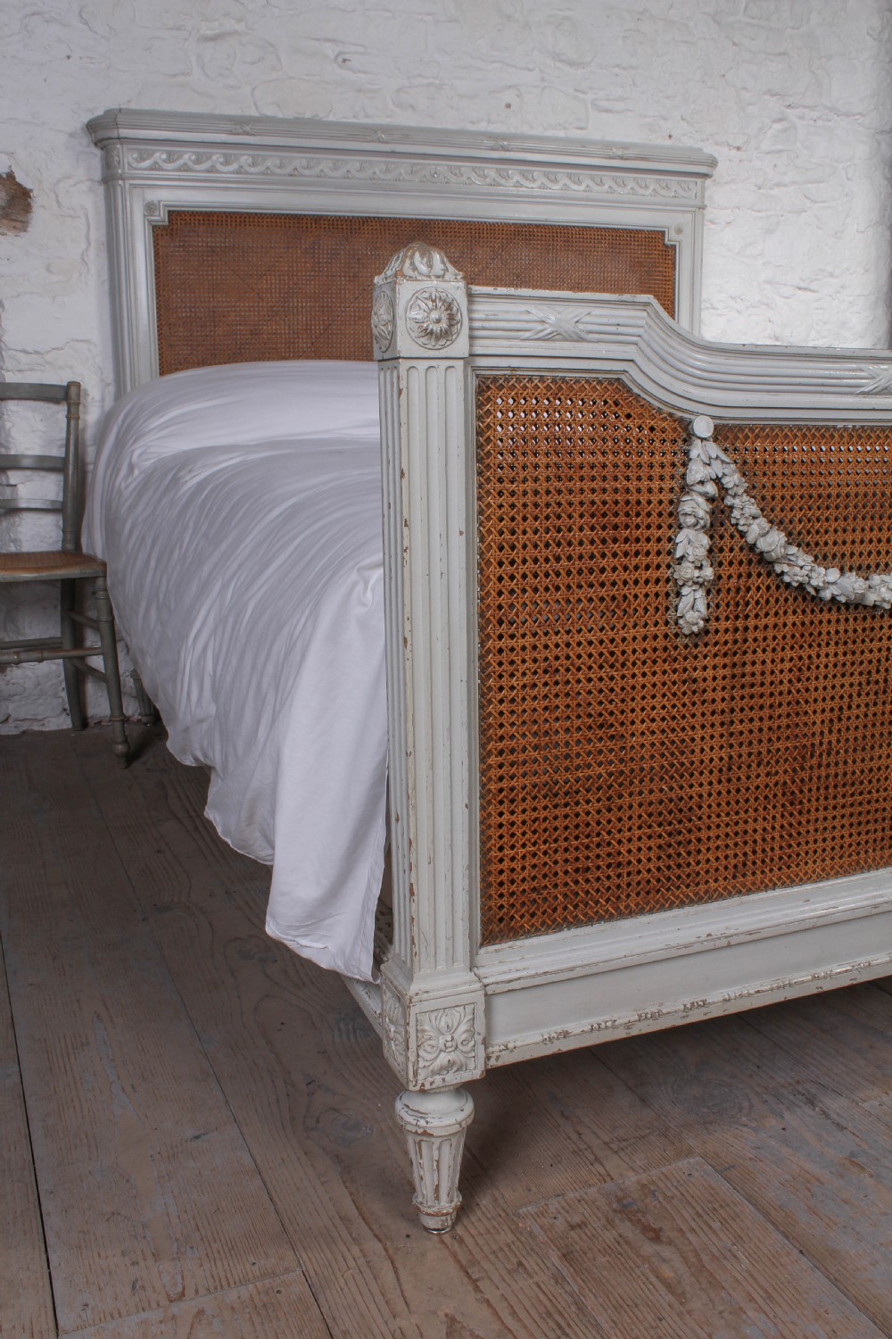 French painted caned Bergere kingsize bed View VIII