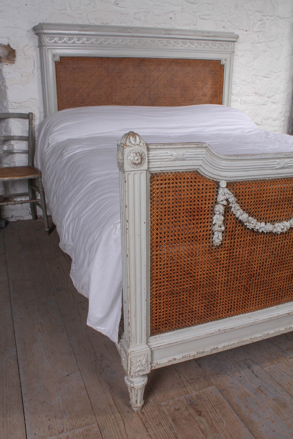 French painted caned Bergere kingsize bed View IX