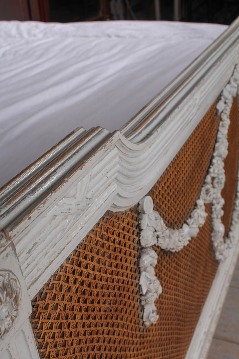 French painted caned Bergere kingsize bed View X
