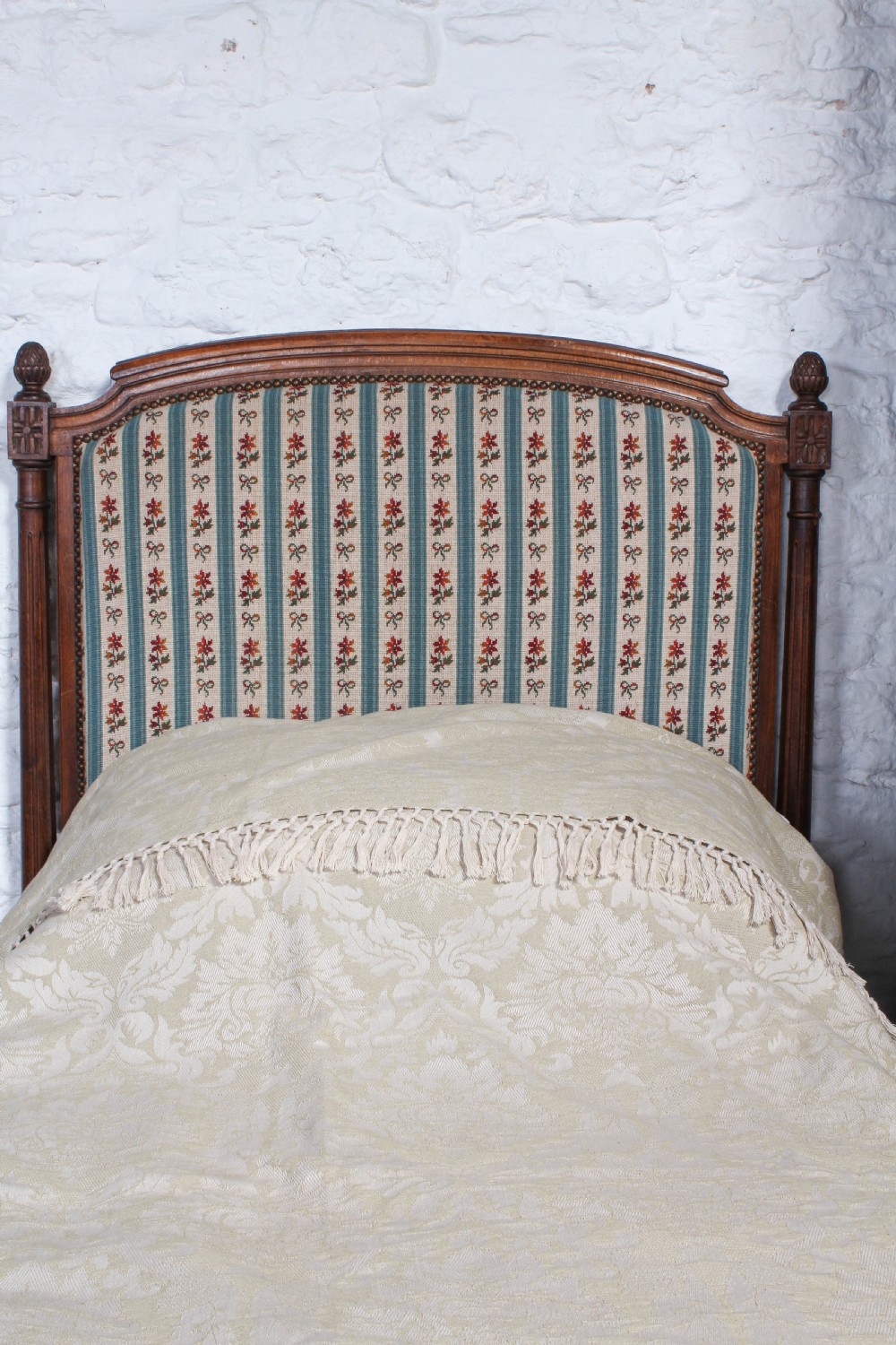 Pair of French carved oak upholstered single beds View VII