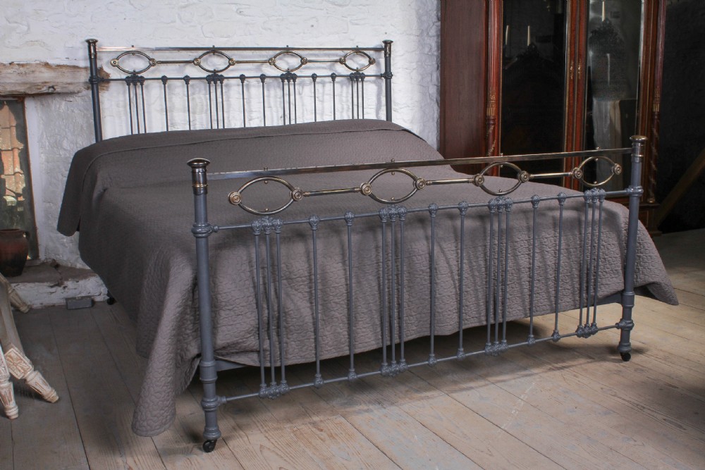 Rare French 6' super kingsize brass and iron bed