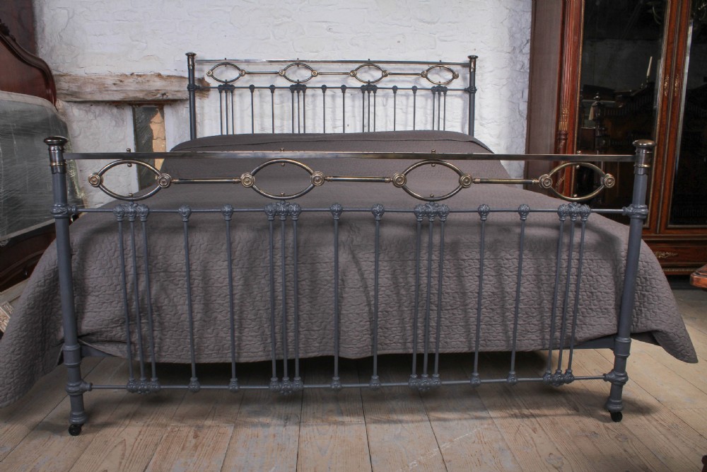 Rare French 6' super kingsize brass and iron bed View V