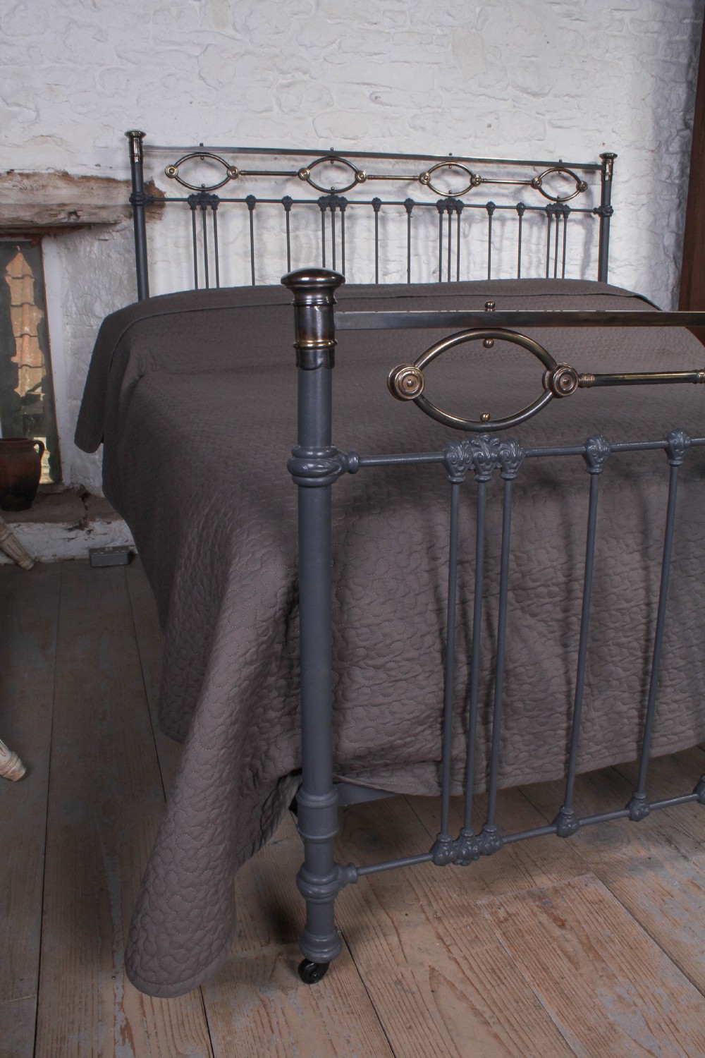 Rare French 6' super kingsize brass and iron bed View VIII