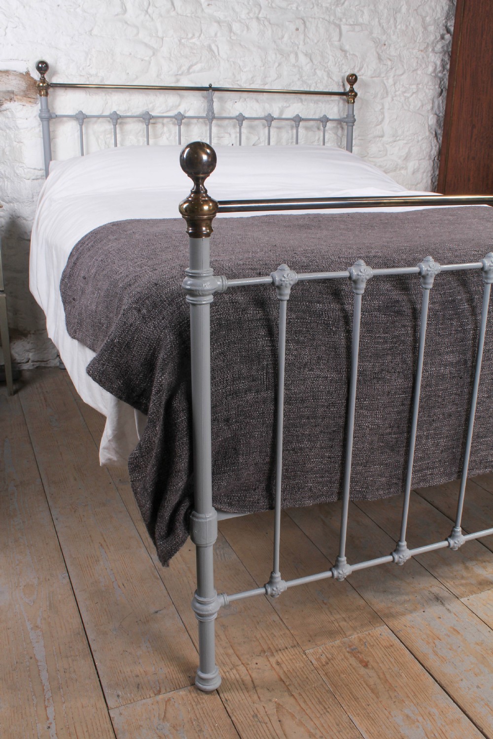 Classic Victorian king size grey and aged brass bed View VI