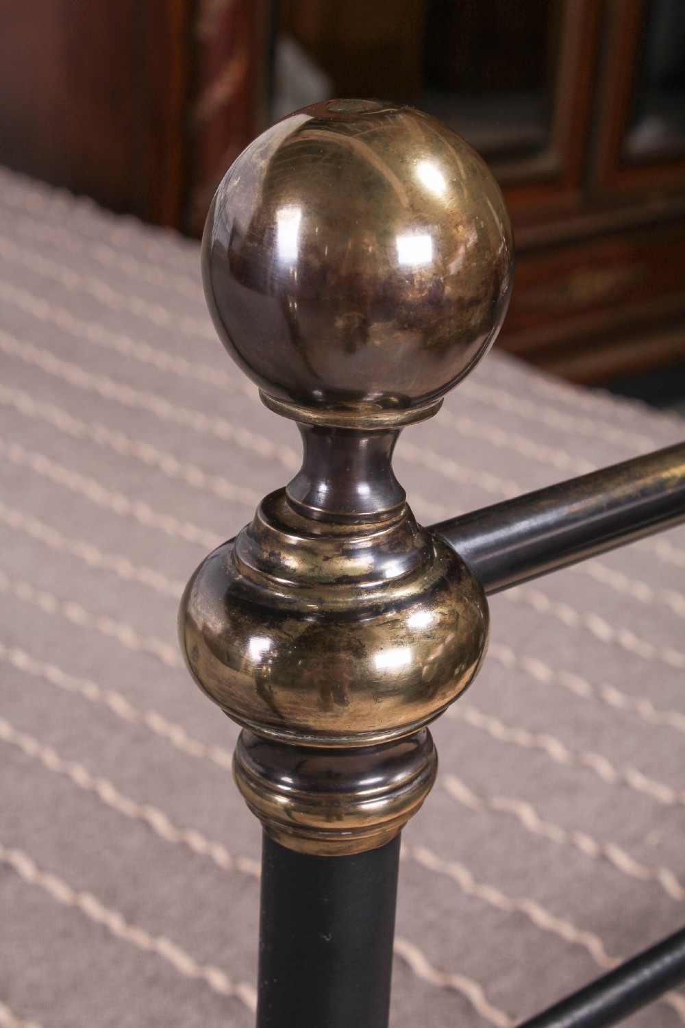 Lovely pair of black and aged brass single beds View V