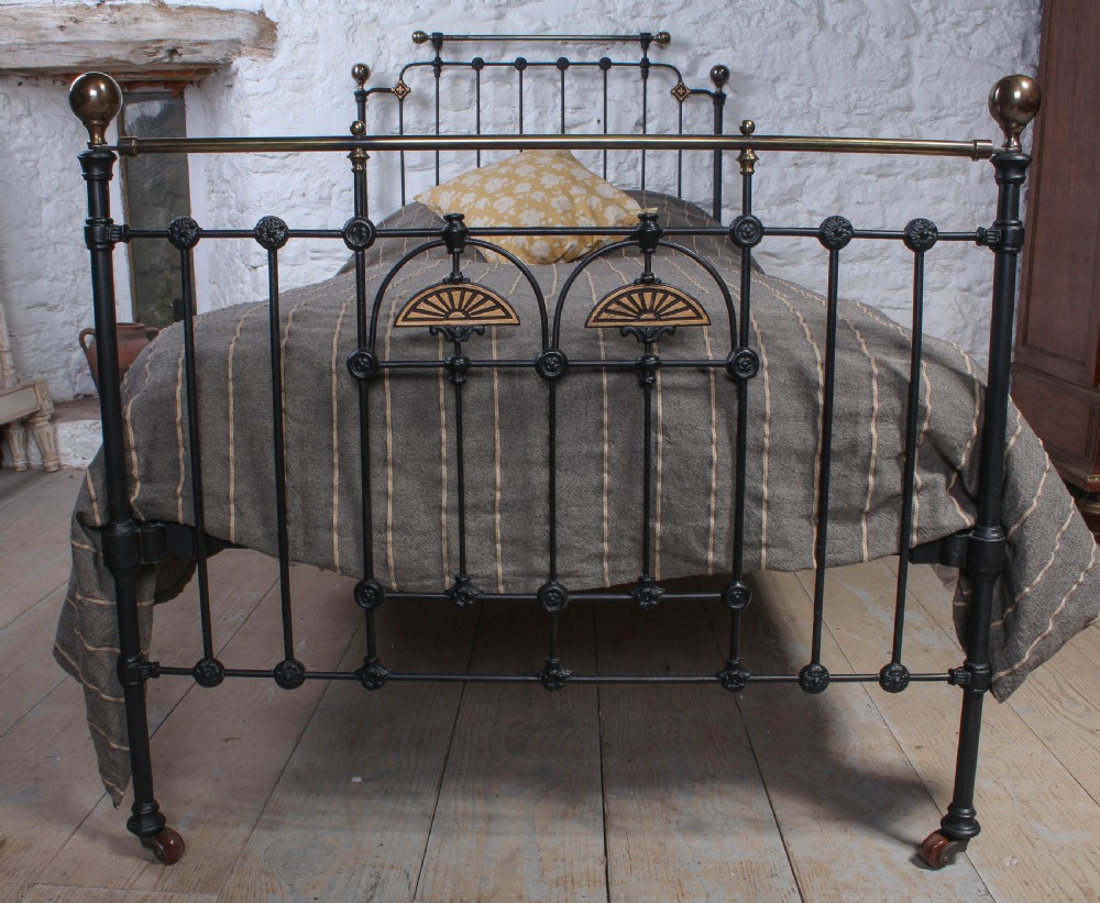 Pretty and unusual single brass and iron bed View II
