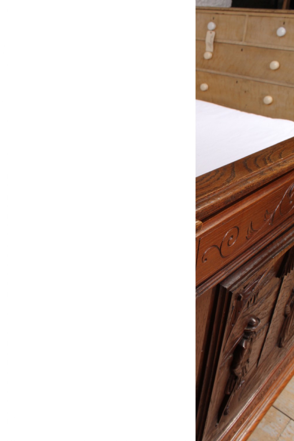 Lovely carved oak Bretton double marriage bed View V