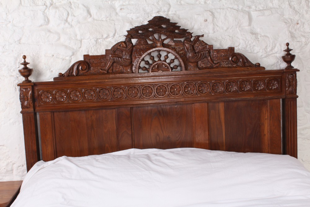Lovely carved oak Bretton double marriage bed View VII