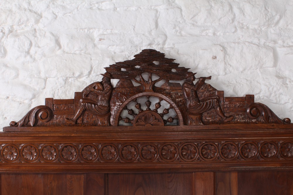 Lovely carved oak Bretton double marriage bed View VIII