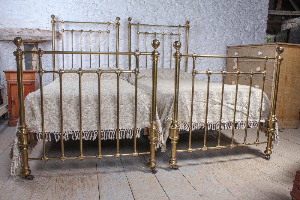 Lovely pair of large single Victorian brass beds View II
