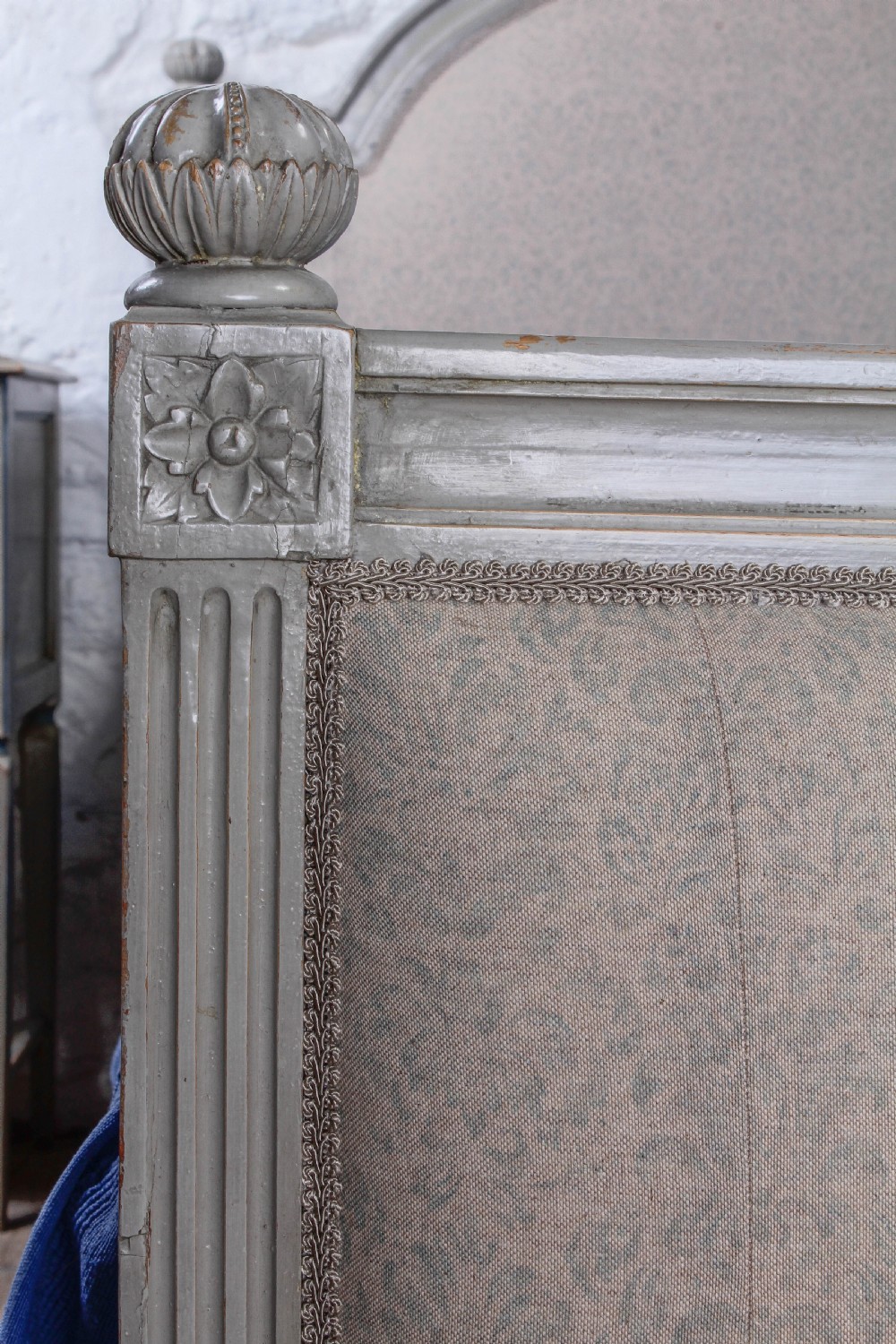 Newly upholstered Empire style king size painted bed View II