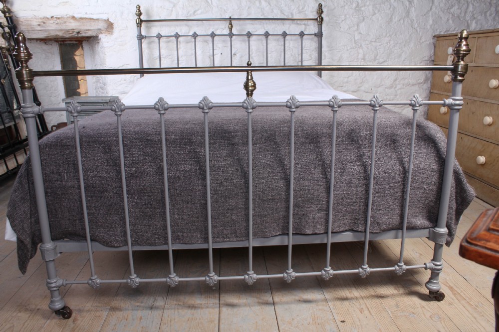French classic Victorian grey and brass king size bed View II