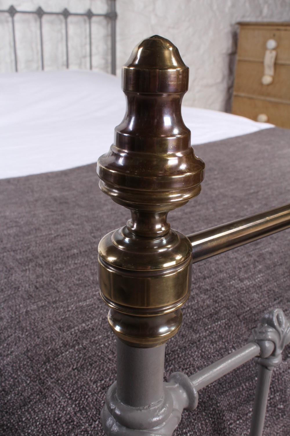 French classic Victorian grey and brass king size bed View III
