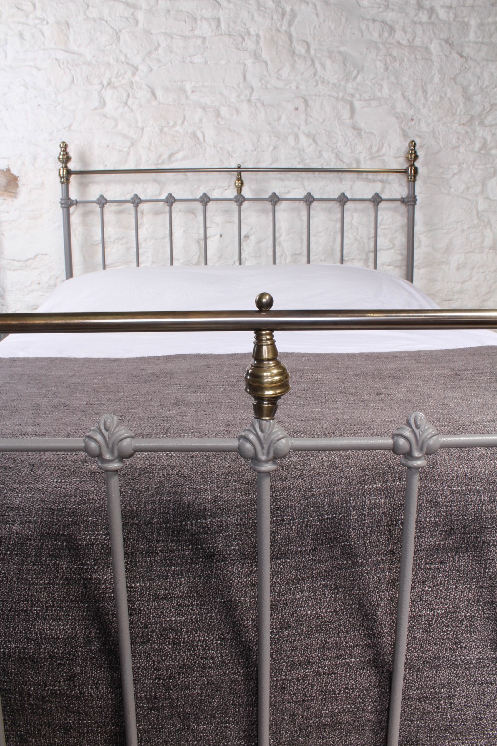 French classic Victorian grey and brass king size bed View IV