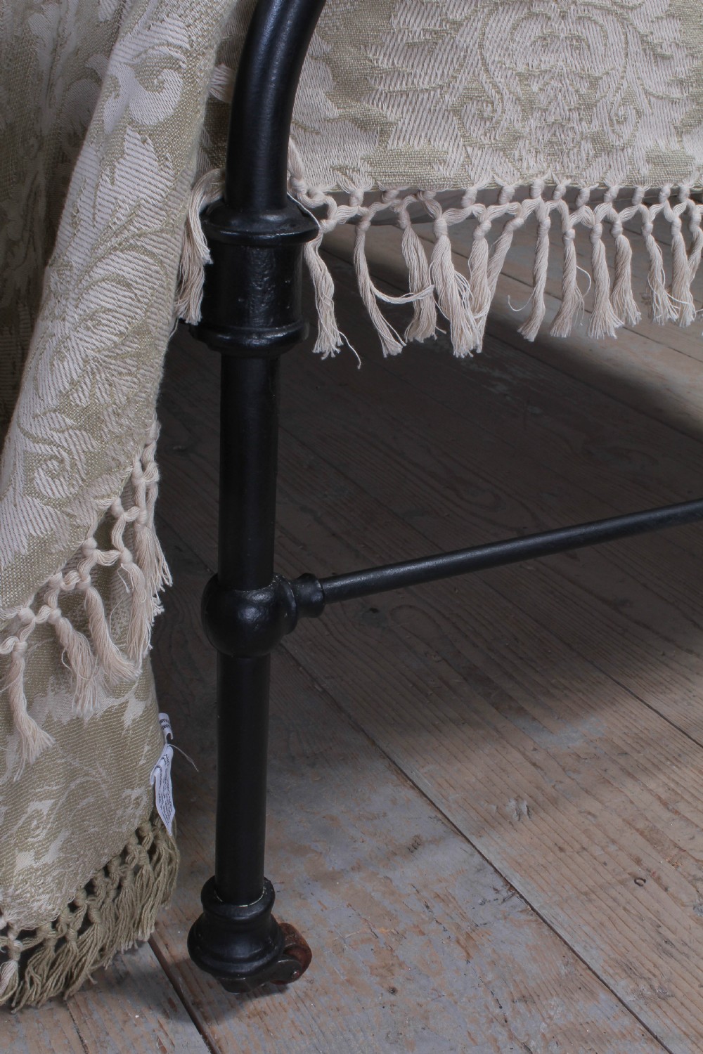 Almost pair of dorm style all iron Victorian single beds View IV