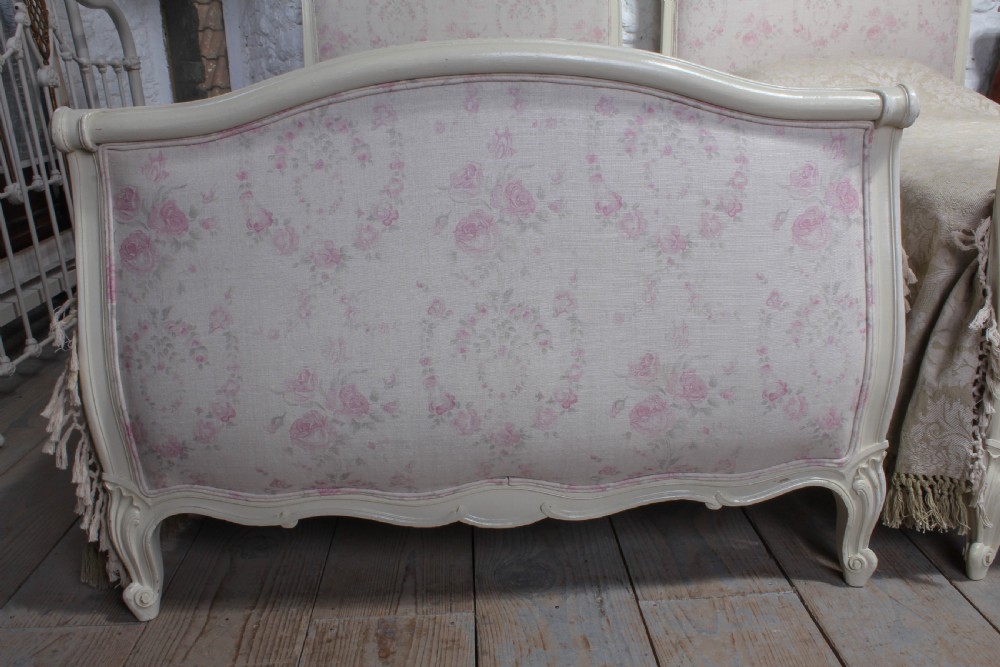 Pair of pretty French upholstered single beds View II