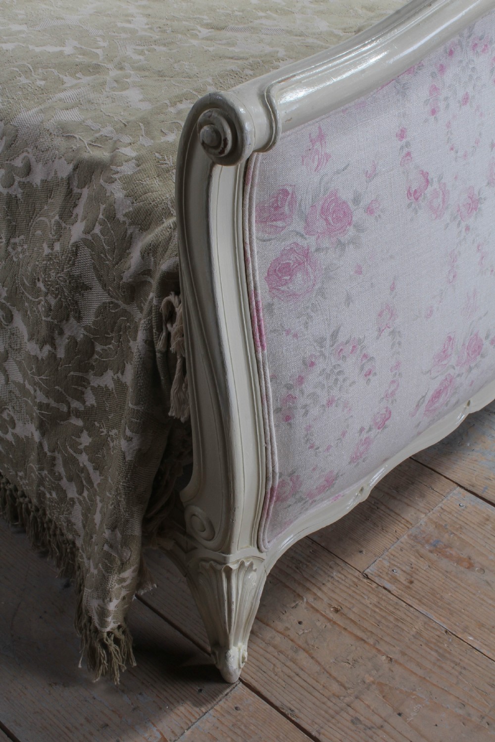 Pair of pretty French upholstered single beds View IV