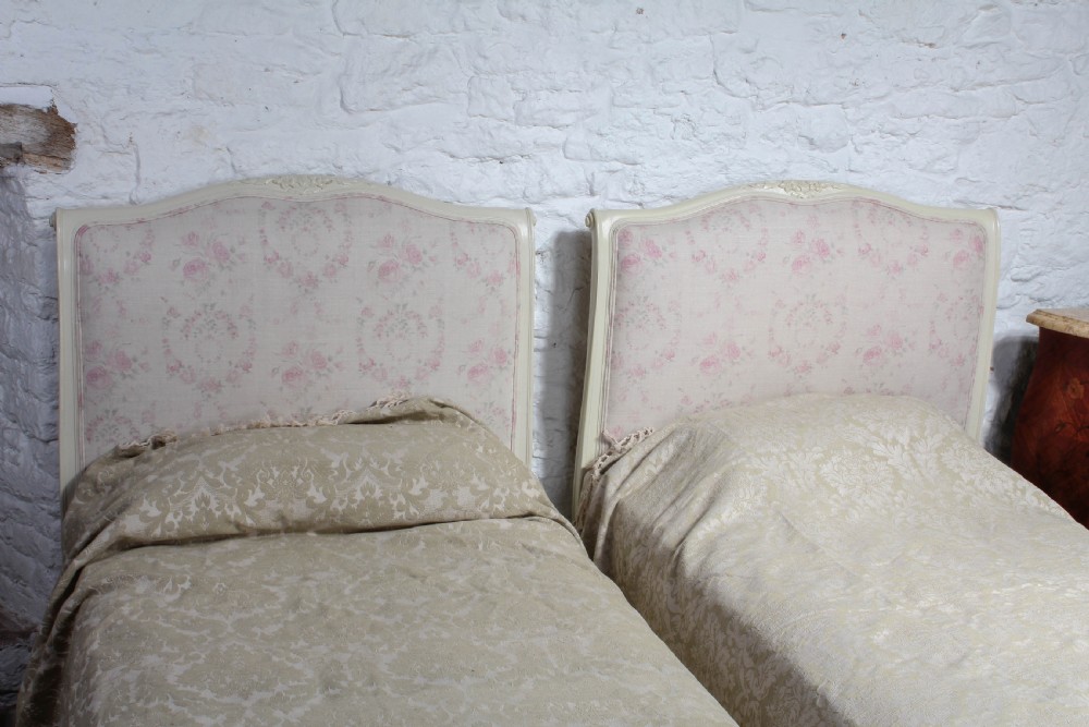 Pair of pretty French upholstered single beds View VI