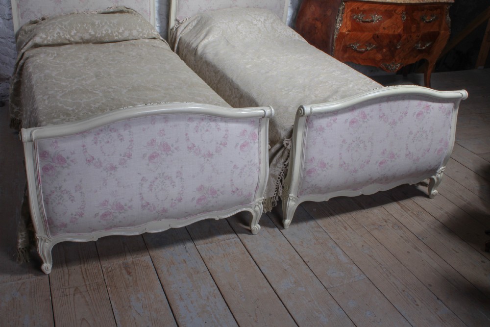 Pair of pretty French upholstered single beds View VII