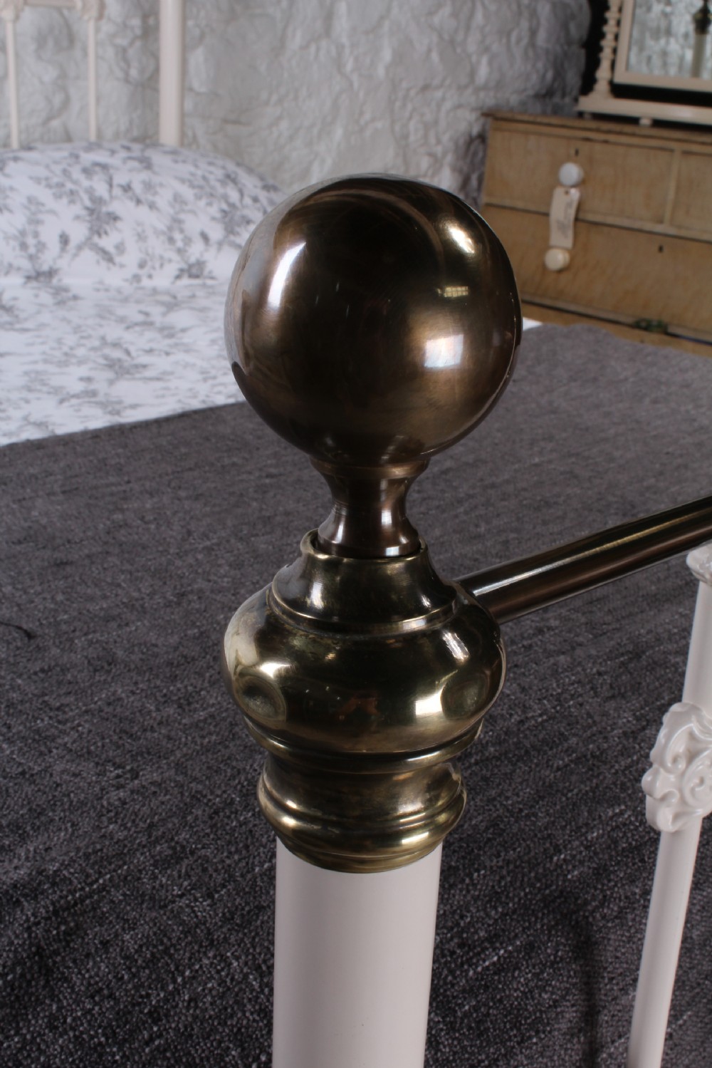 Classic Victorian antique white and brass kingsize bed View III