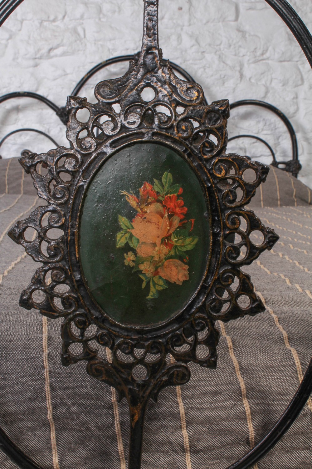 All original iron three hoop double bed with floral detail View II