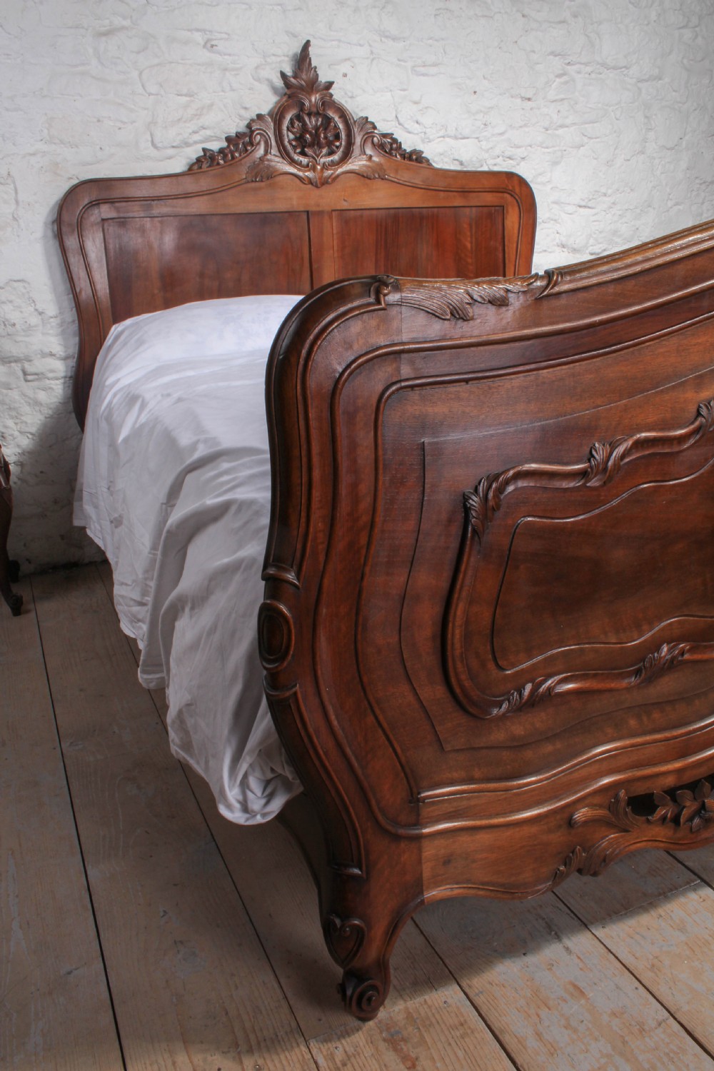 Solid walnut  Rococo kingsize bed with bedsides View VIII