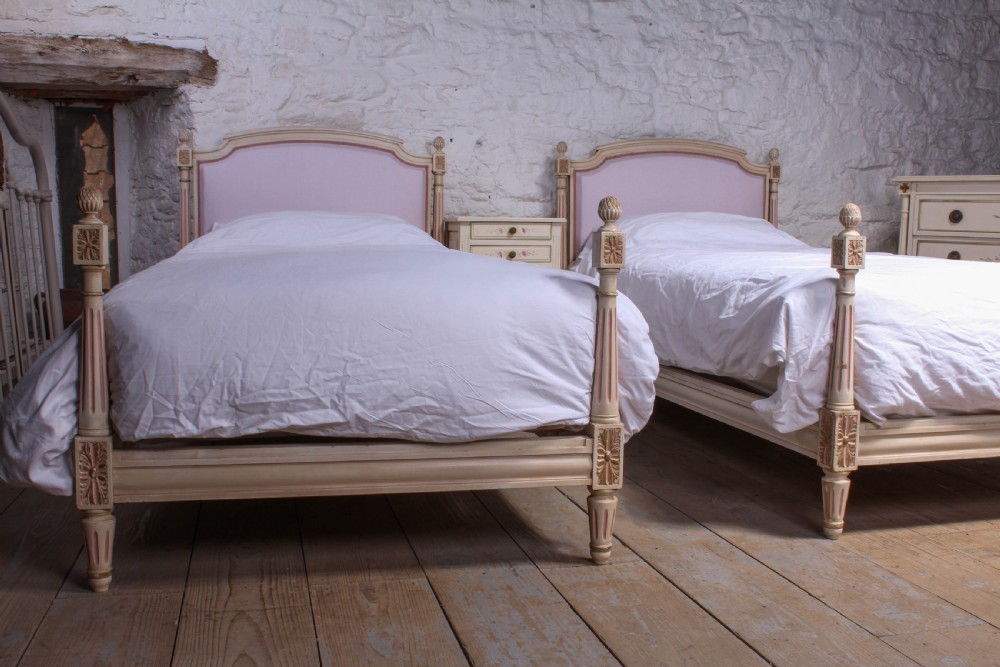 Pretty in pink pair of French newly upholstered single beds View VI