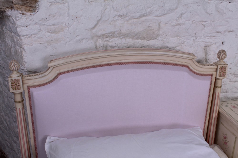 Pretty in pink pair of French newly upholstered single beds View IX