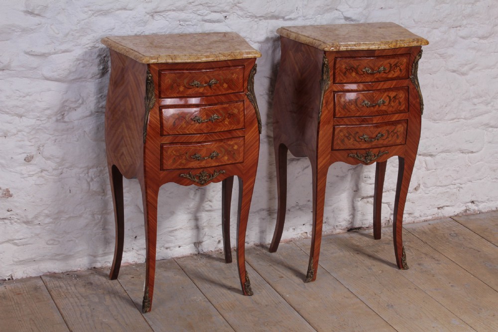 Pair of three drawers marquetry bedsides