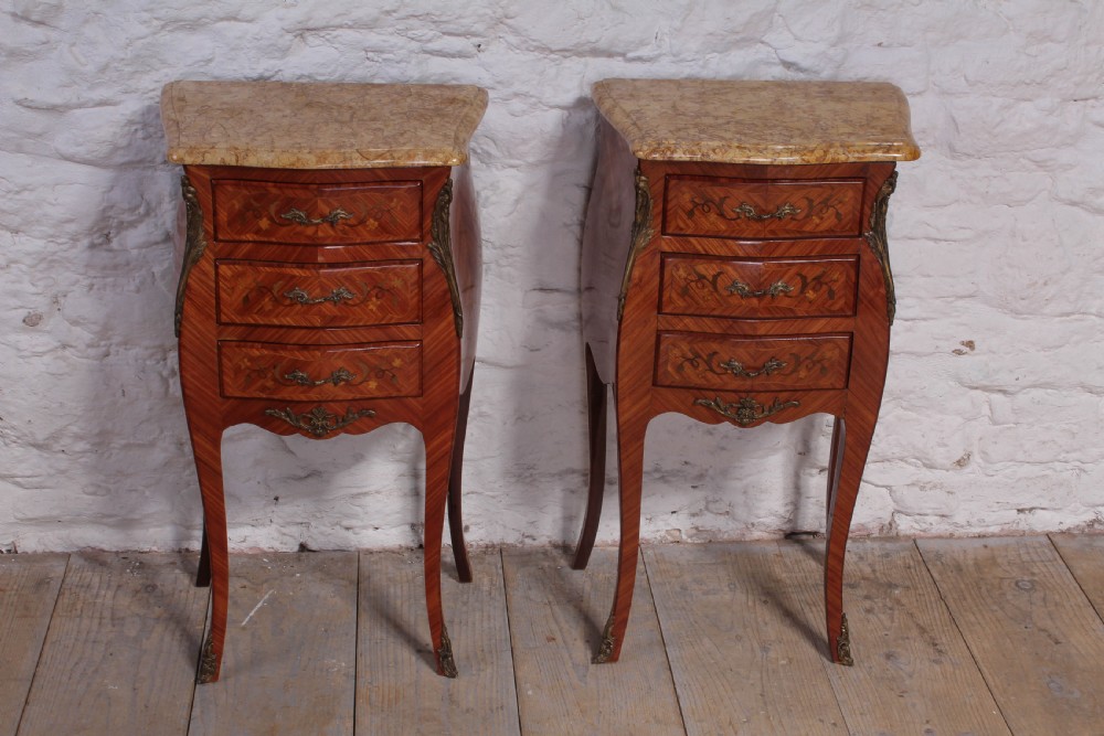 Pair of three drawers marquetry bedsides View II