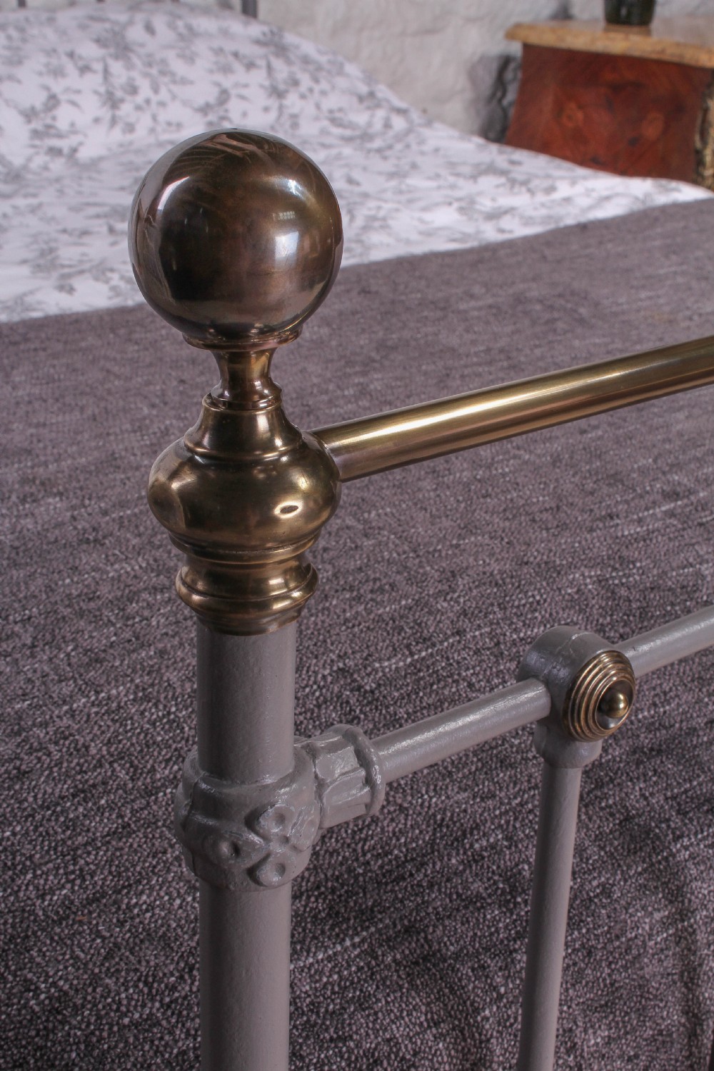 Individual Victorian grey and aged brass king size bed View II