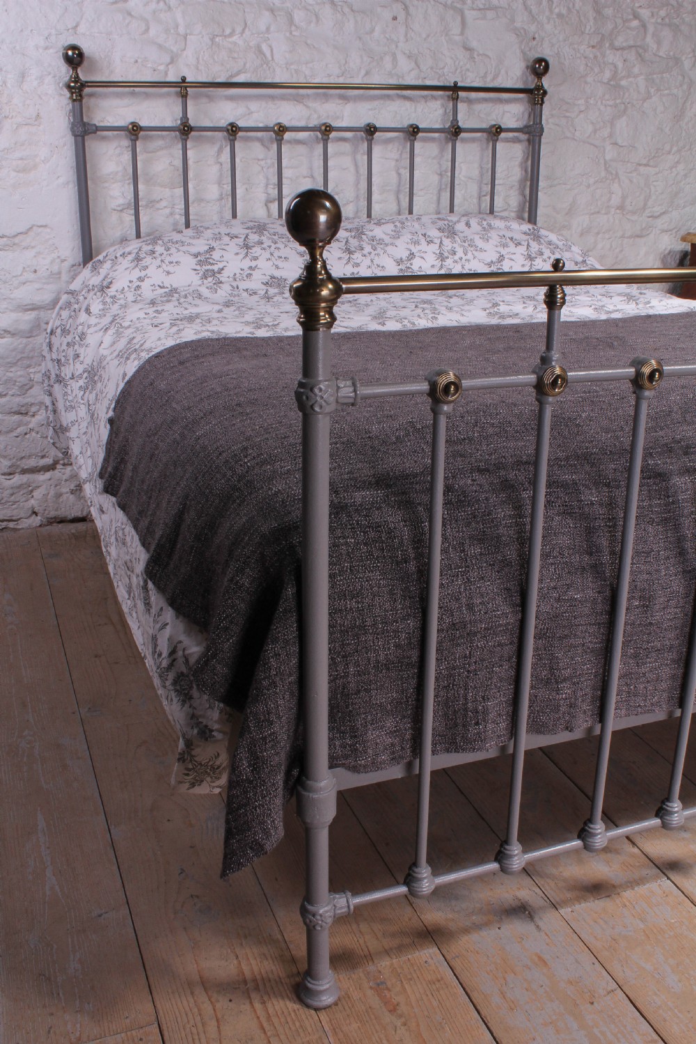 Individual Victorian grey and aged brass king size bed View VII