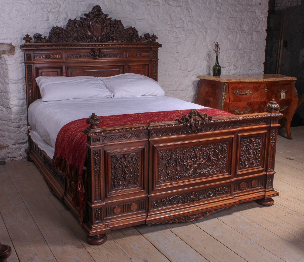 Beautiful carved walnut Neo-Renaissance  king size bed