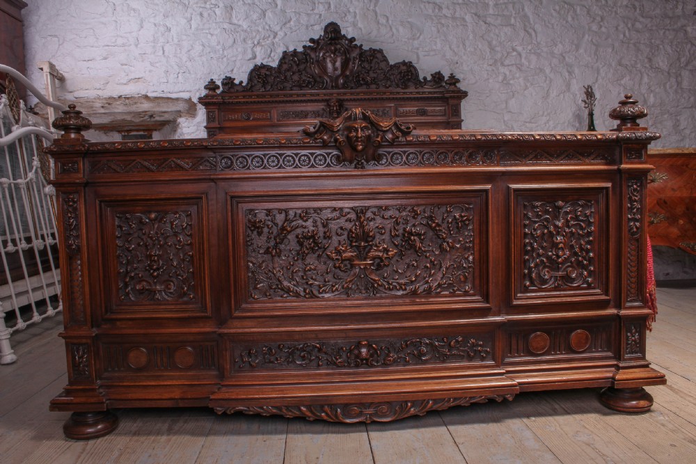 Beautiful carved walnut Neo-Renaissance  king size bed View II