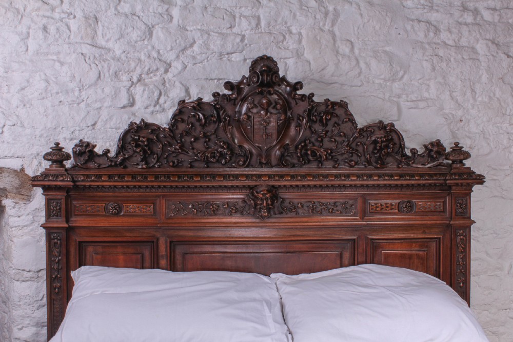 Beautiful carved walnut Neo-Renaissance  king size bed View VII