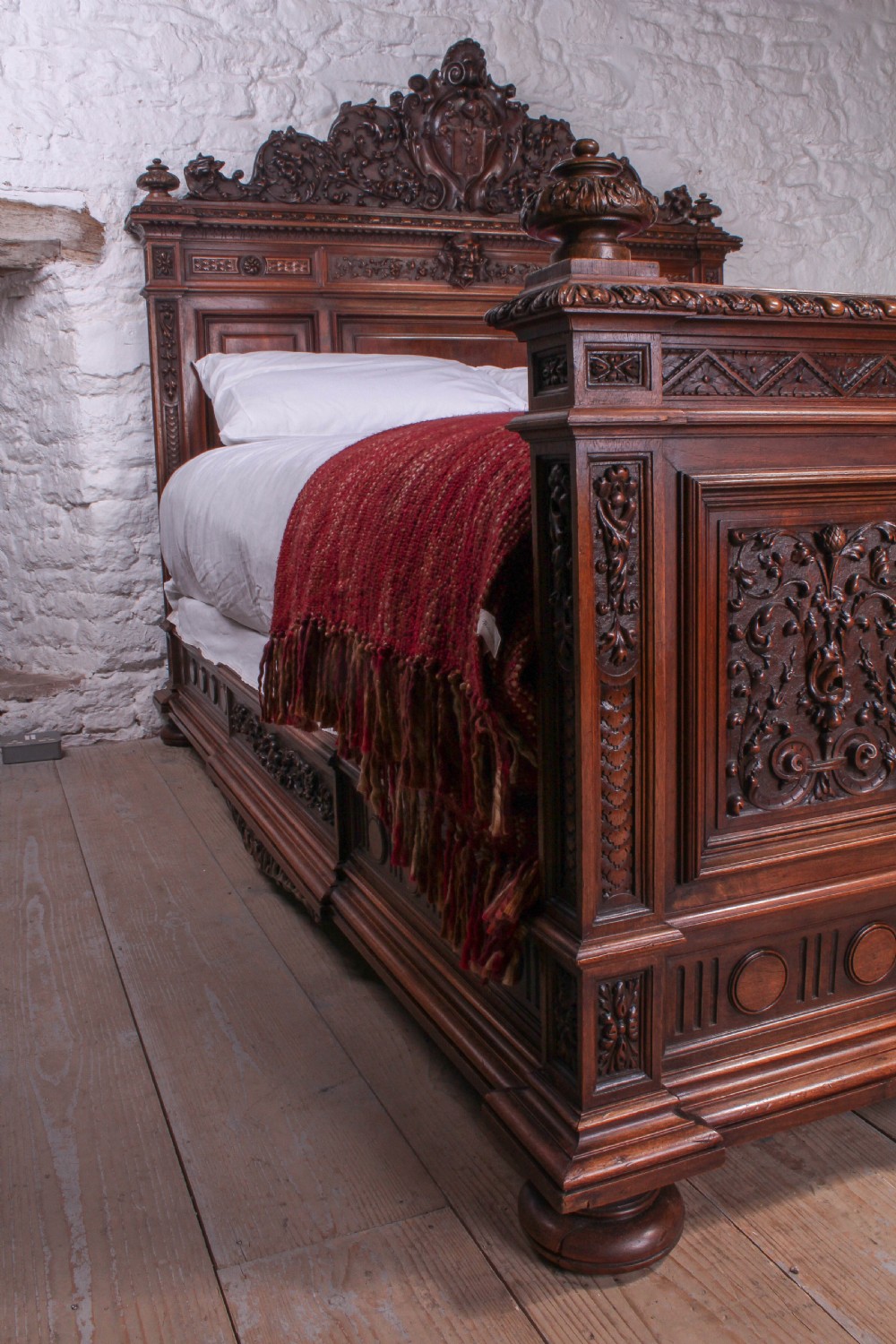 Beautiful carved walnut Neo-Renaissance  king size bed View XI
