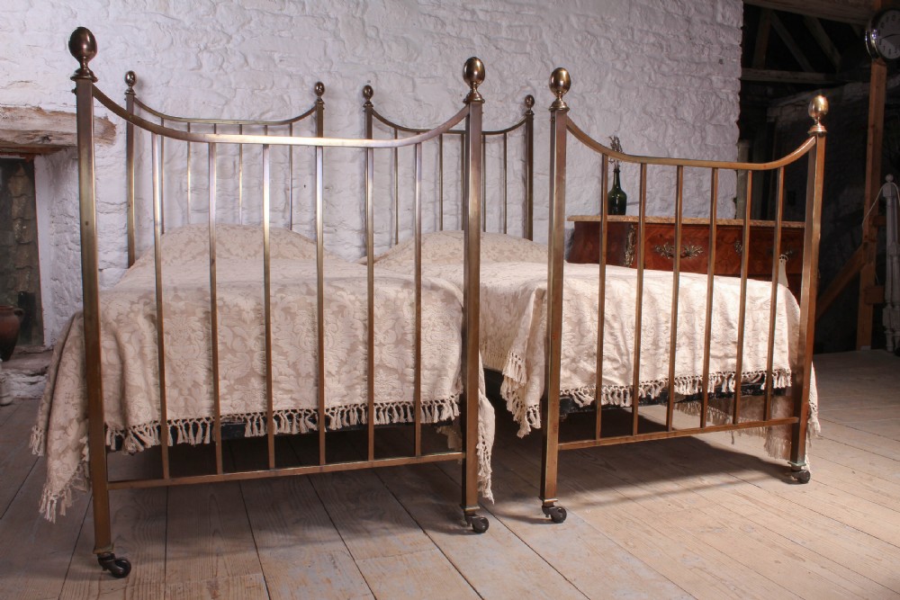 Pair of Heals Edwardian single brass beds  View II
