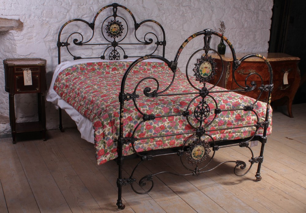 Extremely rare hand painted double three hoop bed