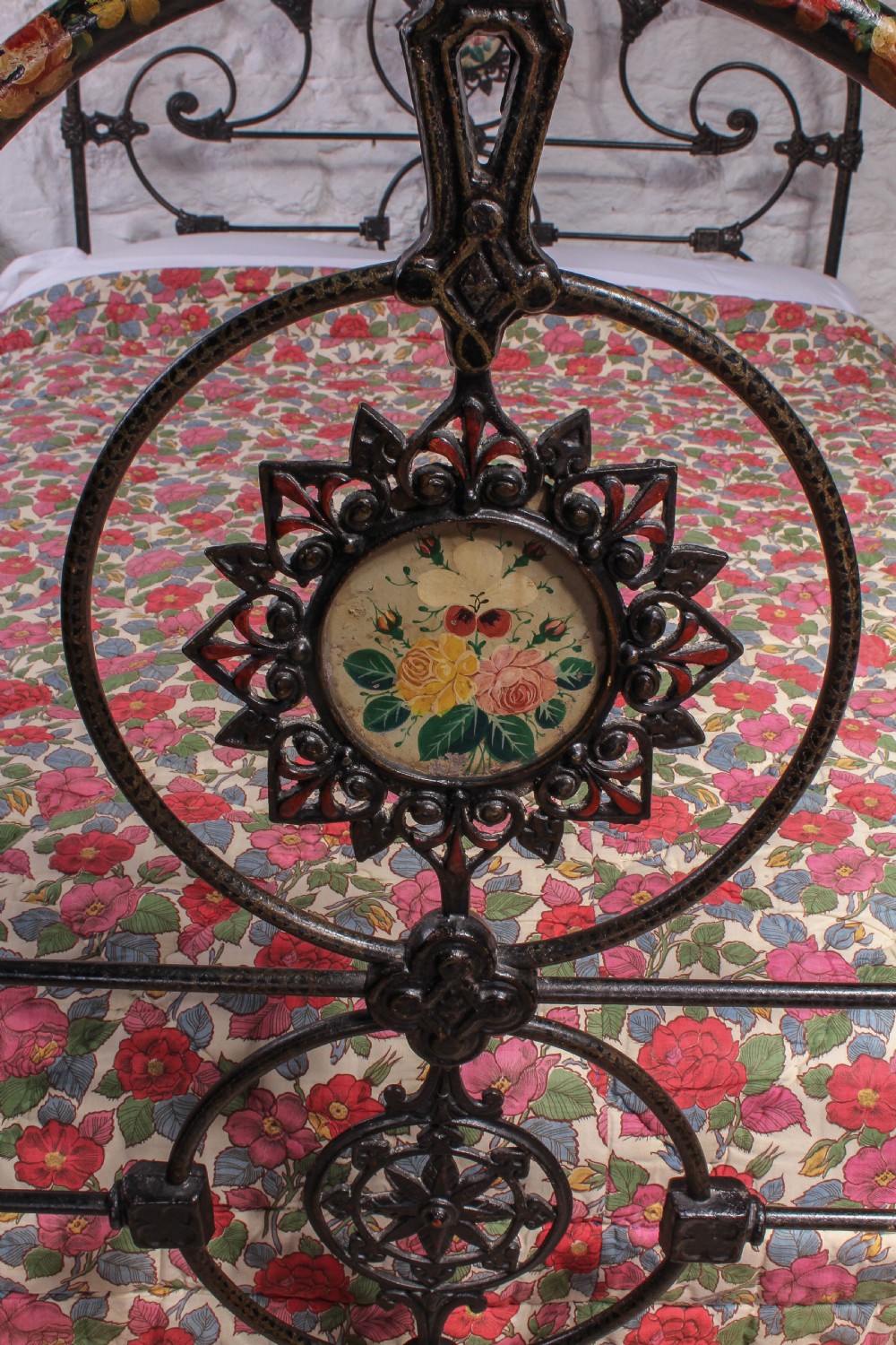 Extremely rare hand painted double three hoop bed View III