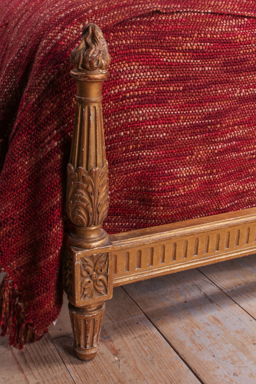 Gilded French newly upholstered king size low end bed View II